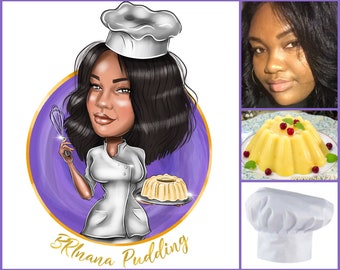 Baker Logo - custom portrait for your business logo, bakery logo design, whisk logo design, cake shop logo