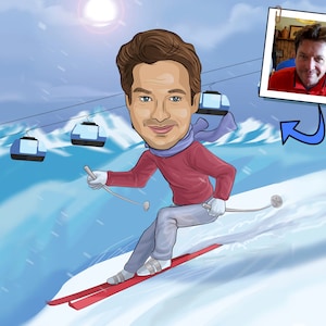 Skier Gift - Custom Caricature From Your Photo, downhill skiing gift