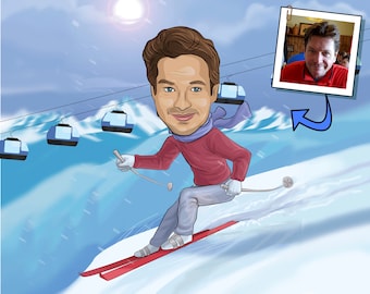 Skier Gift - Custom Caricature From Your Photo, downhill skiing gift