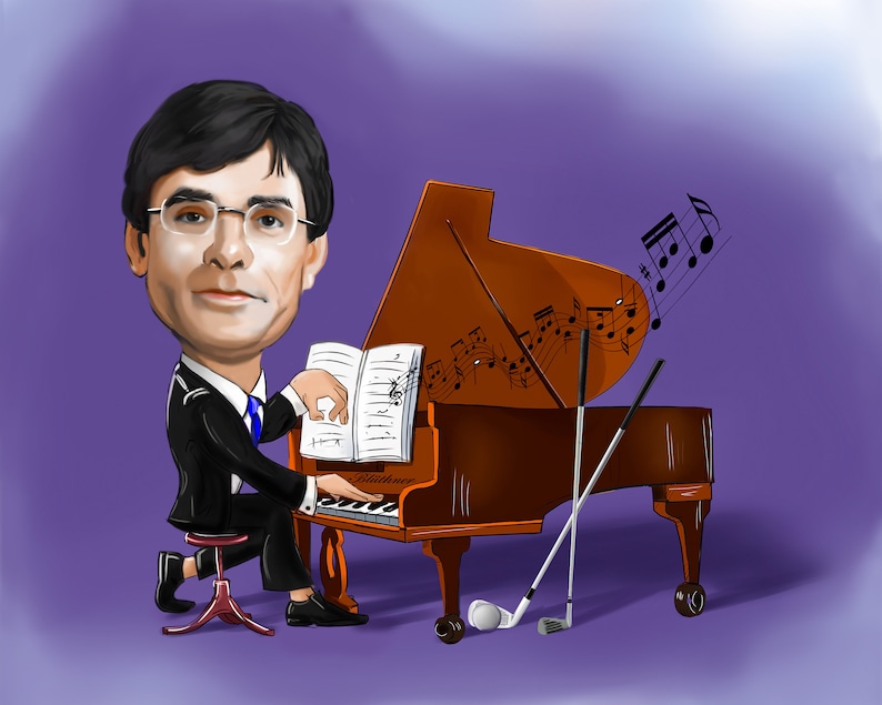 Pianist Gift Caricature Portrait from Photo / piano teacher gift / piano player gift image 3