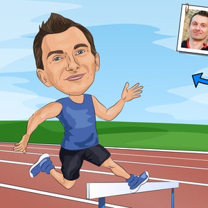 Hurdler Gift - Custom Caricature Portrait From Your Photo / track and field gift