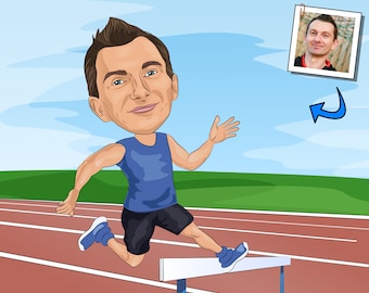 Hurdler Gift - Custom Caricature Portrait From Your Photo / track and field gift
