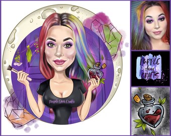 Benutzerdefinierte Cartoon Portrait Logo: Occult Business Branding (Digitale Datei)