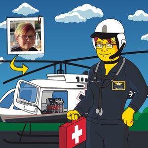 Flight Nurse Gift - Custom Portrait from Photo as Yellow Character / helicopter nurse gift / flight medic