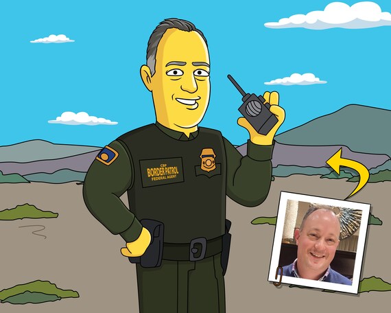 Border Patrol Agent Gift - Custom Portrait from Photo as Yellow Character / federal agent gift