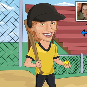 Softball Player Gift - Custom Caricature Portrait From Your Photo / softball coach gift