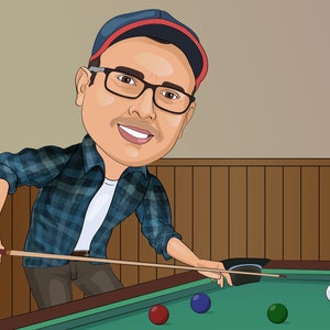 Pool Player Gift Custom Caricature Portrait From Photo / billiards player gift image 8