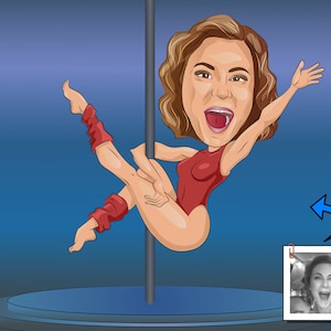 Pole Dancer Geschenk - Individuelle Karikatur vom Foto / Pole Fitness / Pole Dance Geschenk
