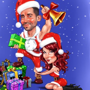 Anpassad julklapp med karikatyr av par, personligt tecknat porträtt (digital fil) bild 2
