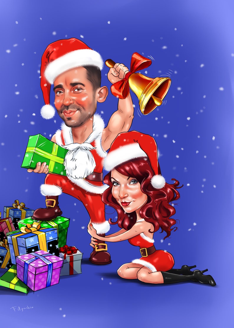 Anpassad julklapp med karikatyr av par, personligt tecknat porträtt (digital fil) bild 2