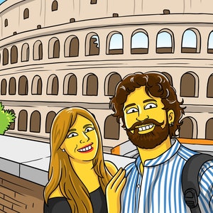 Rome Gift - Custom Yellow Cartoon Portrait van Photo, Ancient Rome print, Colosseum art, Rome poster