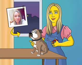 Dog Groomer Gift  - Custom Cartoon Portrait from Photo / pet groomer gifts / cat groomer gift / dog grooming / gift for dog groomers