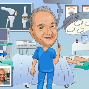 Orthopedic Surgeon Gift - Custom Caricature Portrait From Your Photo / Orthopedic doctor