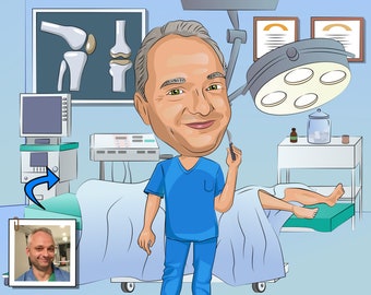 Orthopedic Surgeon Gift - Custom Caricature Portrait From Your Photo / Orthopedic doctor