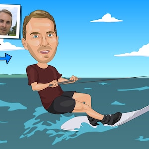 Wakeboarder Gift - Custom Caricature Portrait From Your Photo / wake boarding