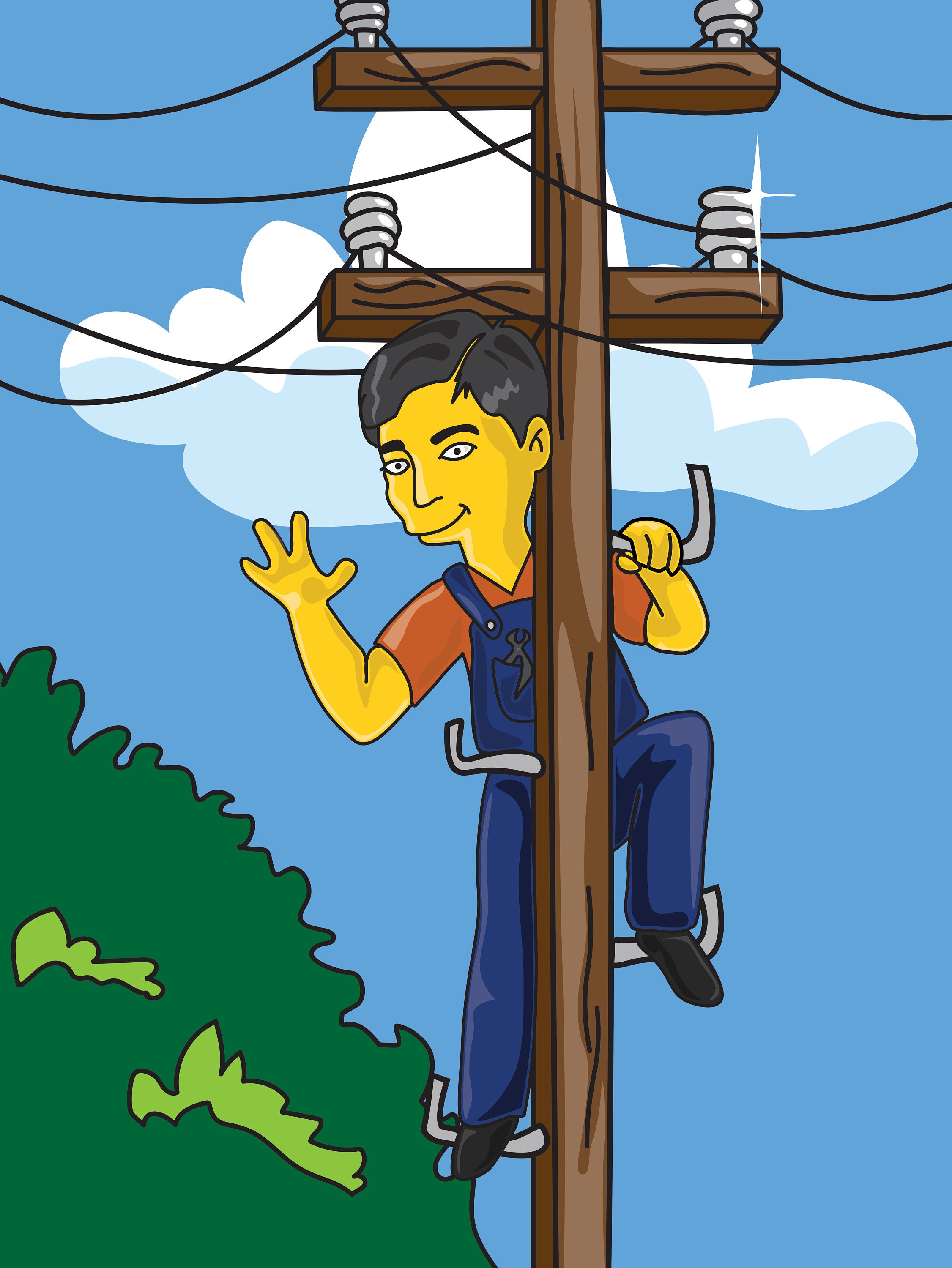 Lineman Gift Custom Portrait as Yellow Cartoon Character / pic picture