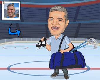 Regalo para papá del hockey: caricatura personalizada a partir de una foto