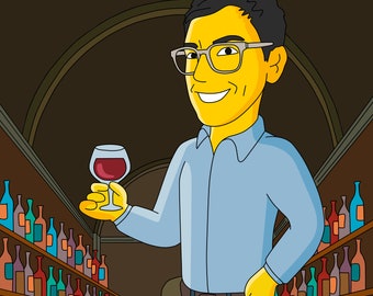 Wine Taster gift - custom cartoon portrait from photo / wine tasteing gift / tastevin gift