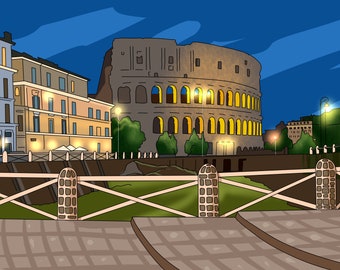 Rome Print, Rome poster, Rome art, DIGITAL ILLUSTRATION