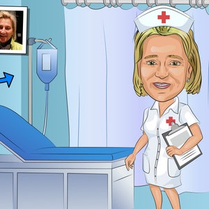Cadeau pour infirmière - Caricature personnalisée à partir de votre photo / Cadeau infirmière / infirmière autorisée / Cadeau infirmière autorisée / Infirmière autorisée