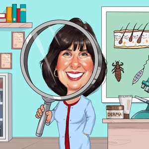 Cadeau dermatoloog: aangepaste karikatuur van foto, cadeau dermatologie, huidarts, histologiecadeau