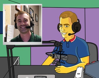 ラジオパーソナリティギフト - 黄色の漫画キャラクターのカスタムポートレート / ラジオホストギフト / ラジオパーソナリティギフトのアイデア / ラジオプレゼンターギフト