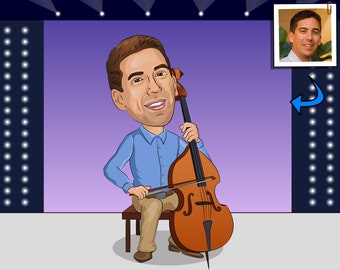 Cello Player Gift - Custom Cartoon Portrait, Cellist gift