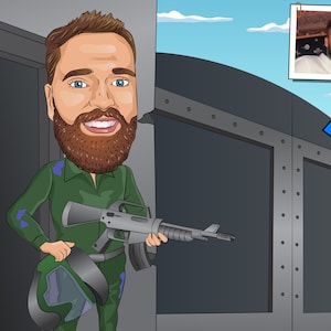 Airsoft Player Gift - Custom Caricature Portrait From Your Photo / paintball player