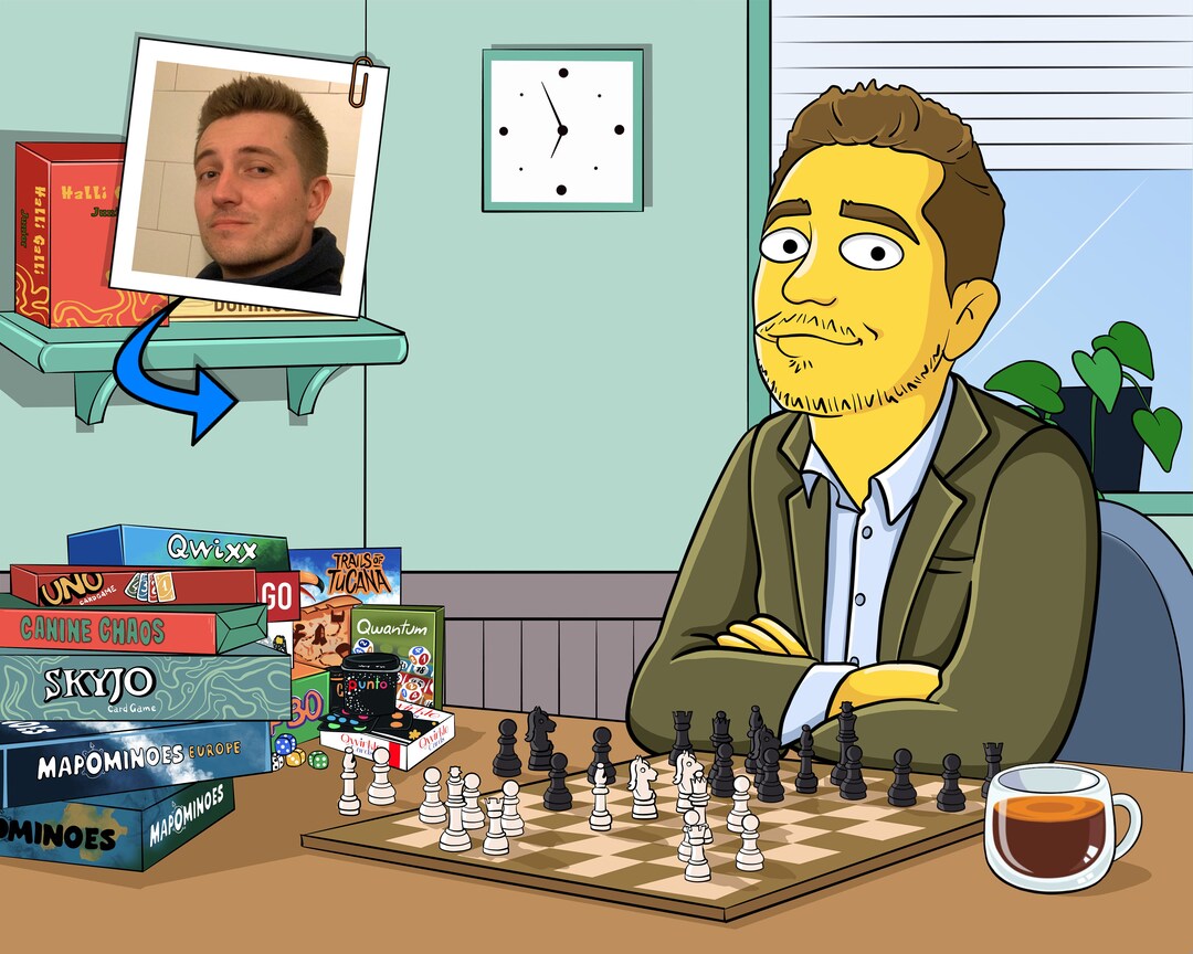 Board Game Geek Gift Custom Portrait as Yellow Character, Board Game Lover, Board Game Art Etsy