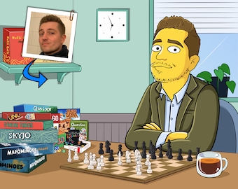 Board Game Geek Gift - Custom Portrait as Yellow Character, board game lover, Board Game art