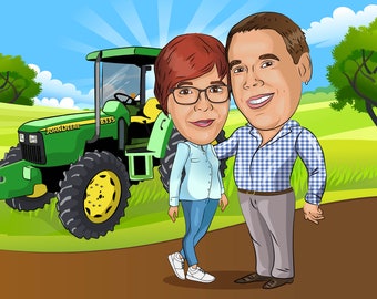 Farmer Gift - Custom Caricature Portrait From Your Photo / tractor driver gift