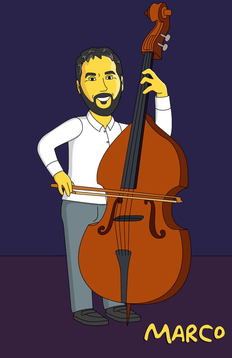 Upright Bass Custom Portrait From Photo as Yellow Cartoon Etsy