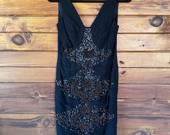 Vintage 1950s Ce Bon Fashion Embellished Black Wiggle Cocktail Dress size XS
