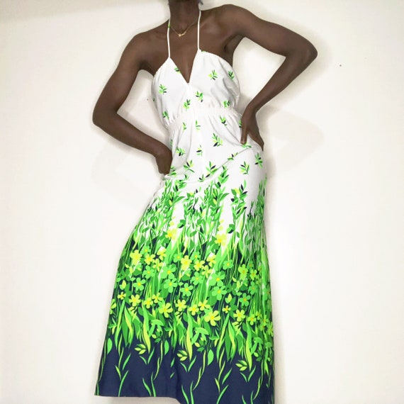 Vintage 1970s Novelty Print Halter Maxi Dress