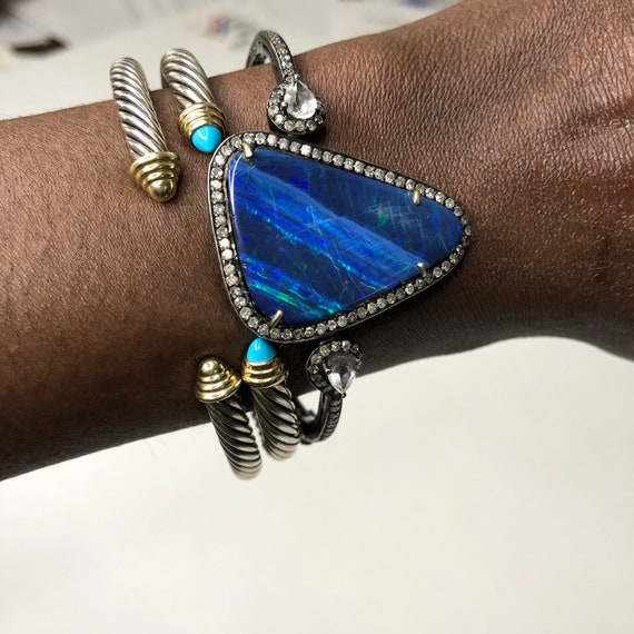 Vintage Estate Black OPAL & Genuine Diamonds Hing… - image 3