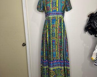 Vintage Alex Coleman California MOD PSYCHEDELIC Bateau Neck Maxi Dress Size Medium