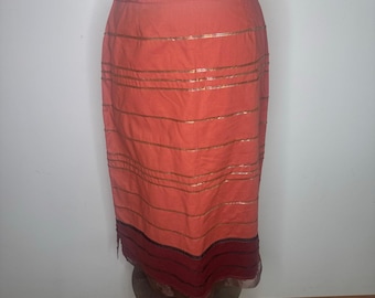 Vintage Y2K Neesh by Dar Boho Embellished Terracotta Cotton A-Line Midi Skirt Size Large