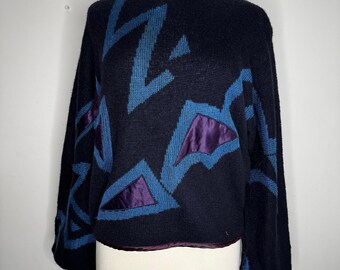 Vintage 80s Mondi Germany Blue Bell Sleeve Mohair Blend Sweater Size 38