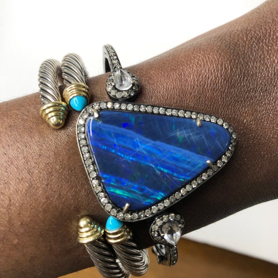 Vintage Estate Black OPAL & Genuine Diamonds Hing… - image 5