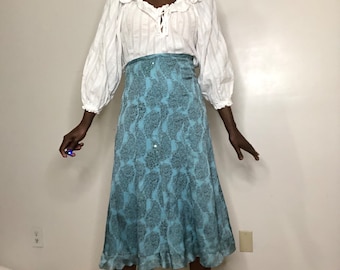 Y2K Marshall Fields Silk Chiffon Sequin A-Line MIDI Blue Panelled Skirt Size 14