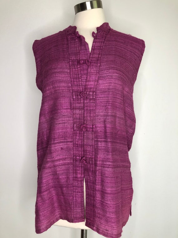 Vintage Raw Silk Minimalist Essential Plum Sleeve… - image 4