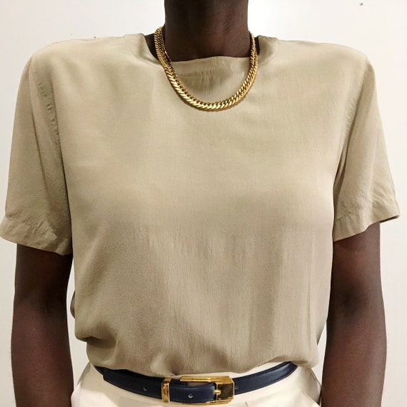 Vintage pure silk Boxy Blouse Oat Color Minimalist