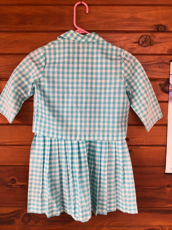 Vintage 50 60s Girls Gingham Pleated dress with M… - image 2