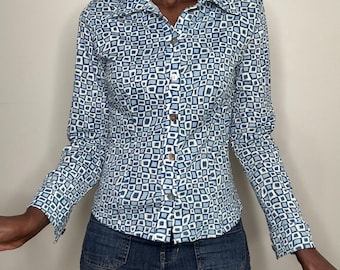 Vintage 1990s Clockhouse Mod Retro Print Button up Shirt Size Large
