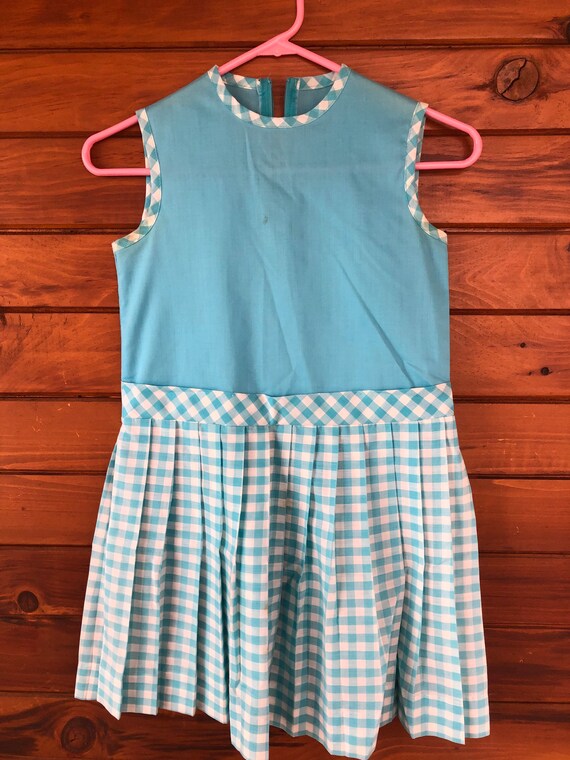 Vintage 50 60s Girls Gingham Pleated dress with M… - image 3