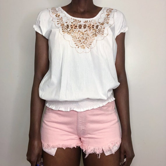 Blouse Vintage Neuve Brodée éléphant - Style Ethnique Inde Bohème Gazeuse Sans étiquette