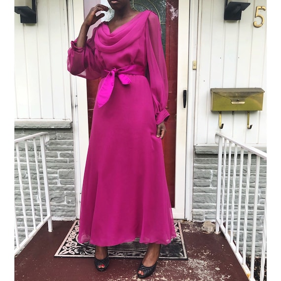 VTG 1970s Estevez Long Sleeve Maxi Chiffon Dress J