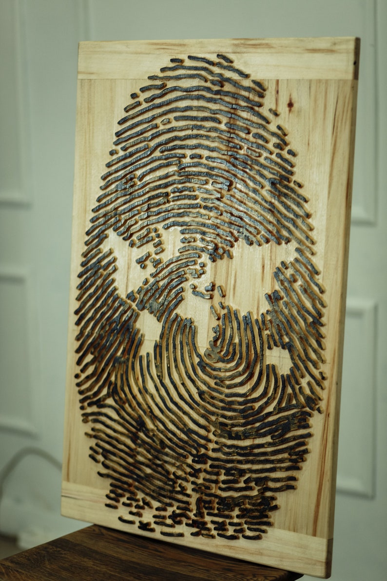 Fingerprint Wall Art Carved Wooden Wall Hanging for a Modern Etsy