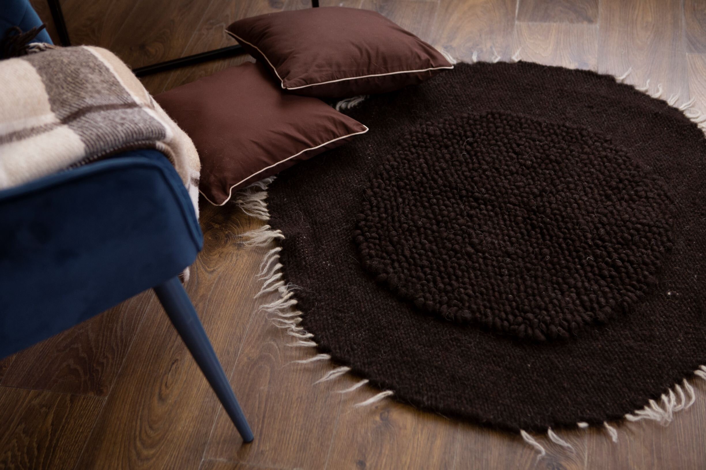 Small Black Round Rug for living room Handmade Rug Etsy