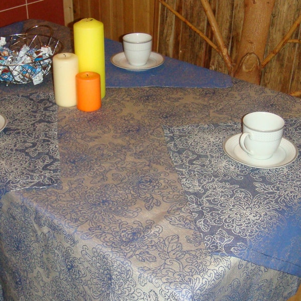 Nappe bleu gris nappe naturelle Noël nappe en lin Vintage Style Table